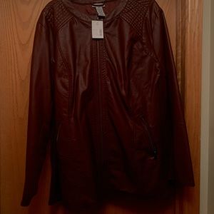 NWT dark red faux leather jacket